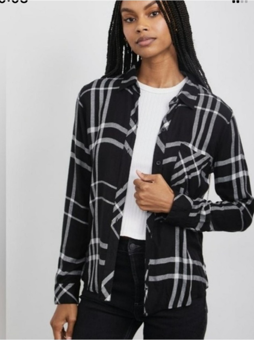 Rails Hunter Slate Black Ivory With Lurex Plaid Flannel Shirt Medium